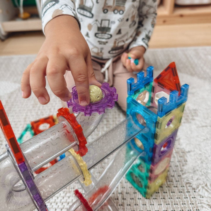 WOOPIE Klocki Magnetyczne Konstrukcyjne 3D Zestaw Edukacyjny Tor Kulkowy Kulodrom 126el.